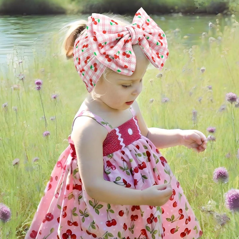 ONENINEDREAM Baby Girl Headbands 7’’ Pink Bows Cherry Baby Girls Hair Accessories Summer Outfits for Newborn Infant Toddler Clothes - Image 3
